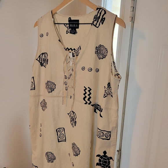 Blue J. Linen Cotton Blend Nautical Fish Themed Sleeveless Summer Dress,Size XL - Picture 3 of 10